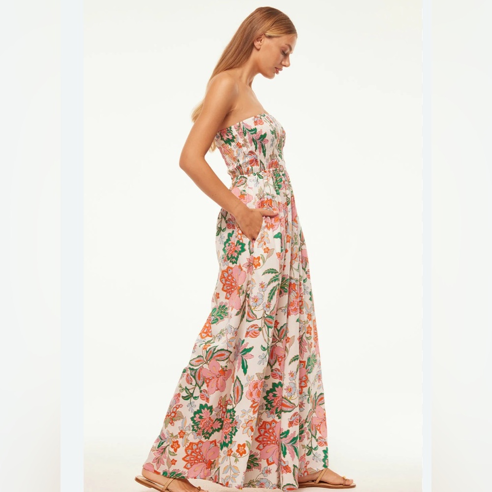 Like New! MISA Andrea Casablanca Floral Strapless Wide Leg Jumpsuit Sz L